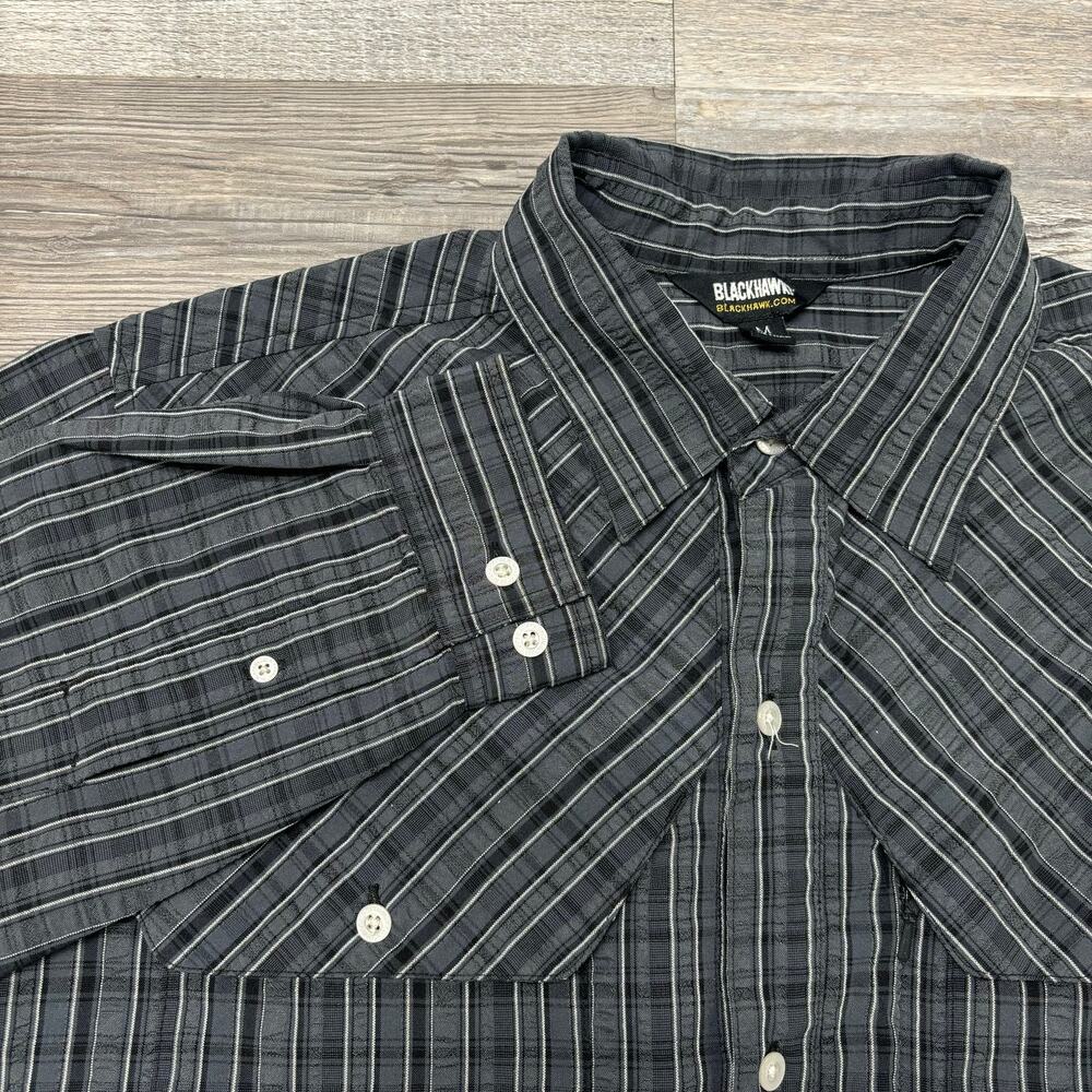 Blackhawk Gray Black Mens Medium Button Up Long Sleeve Stripes Techwear Shirt